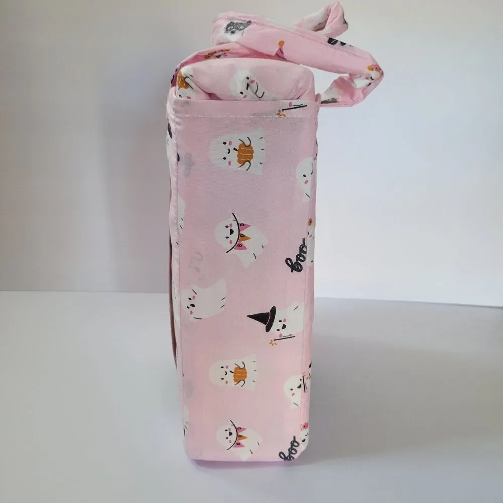 Halloween Pink White Cute Ghosts Boos & Bones QUEEN 5pc Sheets Set Girls Bedding